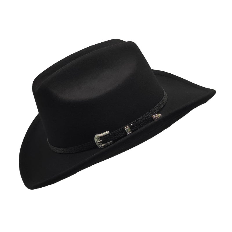 Willheoy Kids Cowboy Hat for Girls Boys Western Cowgirl Hat with Buckle Belt Unisex Wide Brim Fedora Hat Dress Up Costume A-Black - Image 4